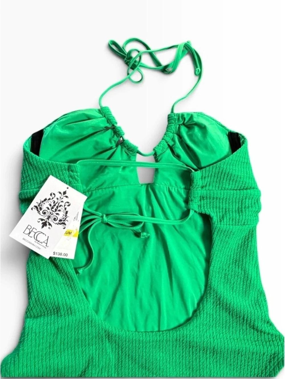 Becca Kelly green cut out ribbed halter tie one piece swimsuit NWT